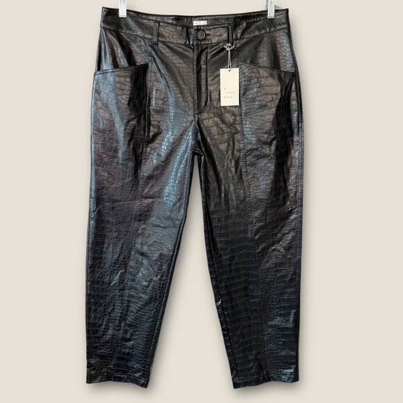 A New Day Faux Snakeskin Straight Leg Pants High Rise Women Size 14 Black New - Picture 1 of 12